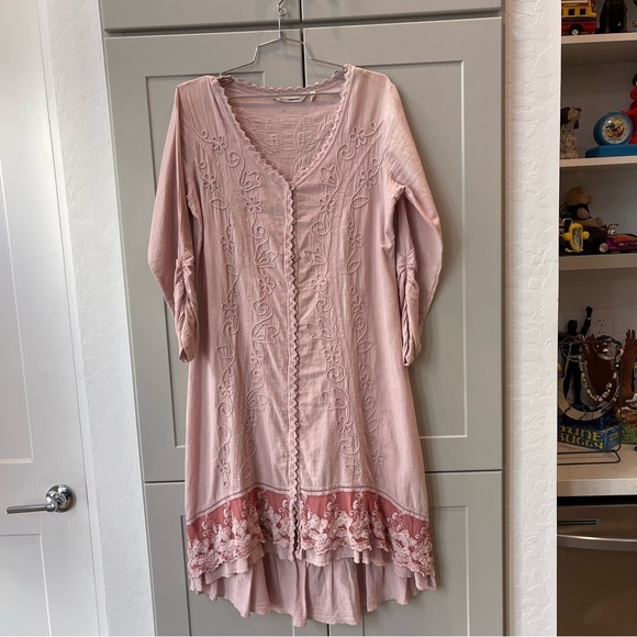 Soft Surroundings Pink Genevieve Embroidered Dress Boho Costal Floral Button XS - Picture 1 of 9
